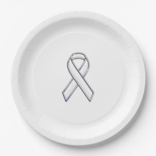 Chrome Print Belted White Ribbon Awareness Papieren Bordje (Voorkant)