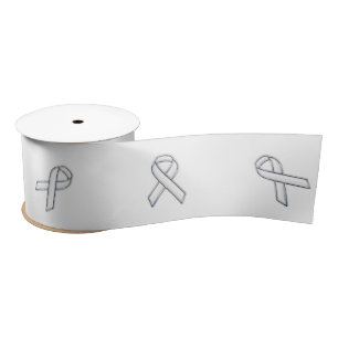 Chrome Print Belted White Ribbon Awareness Satijnen Lint