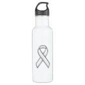 Chrome Print Belted White Ribbon Awareness Waterfles (Voorkant)