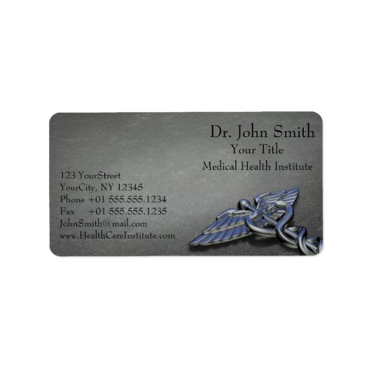 Chrome Professioneel Medisch Caduceus Adreslabel Etiket (Voorkant)