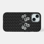 Chrome Racing Vlaggen op Honeycombs iPhone 15 Case (Achterkant horizontaal)