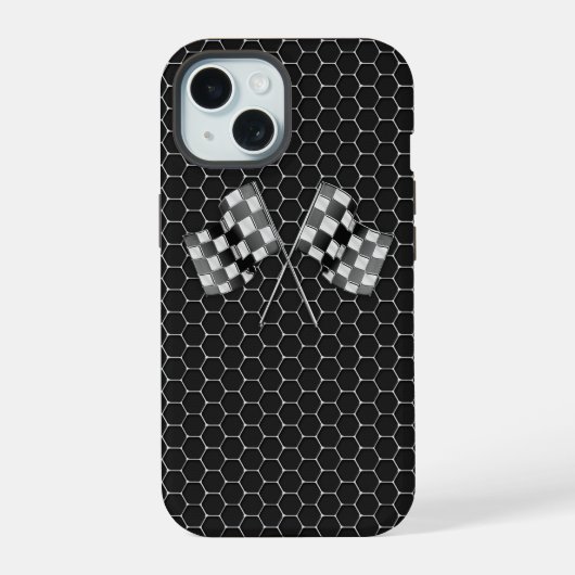 Chrome Racing Vlaggen op Honeycombs iPhone 15 Case (Achterkant)