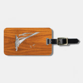 Chrome Regatta Sailboot op Teak Veneer Styles Bagagelabel (Voorkant horizontaal)