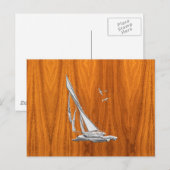 Chrome Regatta Sailboot op Teak Veneer Styles Briefkaart (Voorkant / Achterkant)