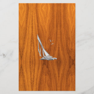 Chrome Regatta Sailboot op Teak Veneer Styles Briefpapier
