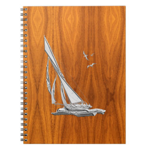 Chrome Regatta Sailboot op Teak Veneer Styles Notitieboek