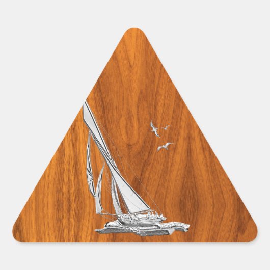 Chrome Regatta Sailboot op Teak Veneer Styles Sticker (Voorkant)