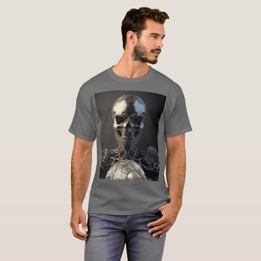 Chrome Robot Soccer Skull - Soccer T-Shirt (Voorkant volledig)