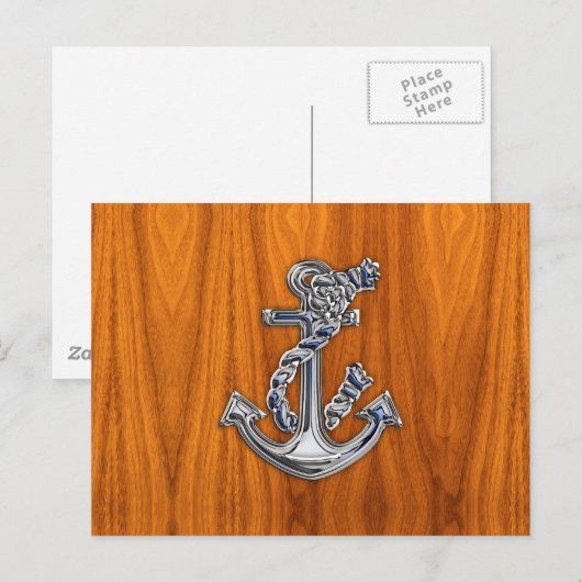 Chrome Rope Anchor op Teak Veneer Briefkaart (Voorkant / Achterkant)