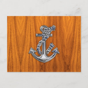 Chrome Rope Anchor op Teak Veneer Briefkaart