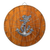 Chrome Rope Anchor op Teak Veneer Dartbord (Voorkant)