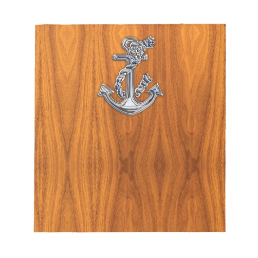 Chrome Rope Anchor op Teak Veneer Notitieblok (Voorkant)