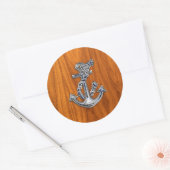 Chrome Rope Anchor op Teak Veneer Ronde Sticker (Envelop)