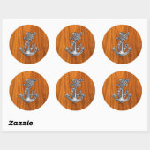 Chrome Rope Anchor op Teak Veneer Ronde Sticker (Vel)