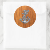 Chrome Rope Anchor op Teak Veneer Ronde Sticker (Tas)
