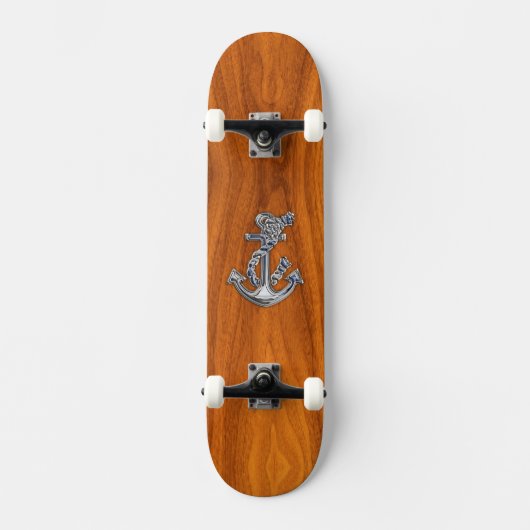 Chrome Rope Anchor op Teak Veneer Skateboard (Voorkant)
