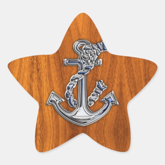 Chrome Rope Anchor op Teak Veneer Ster Sticker (Voorkant)
