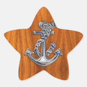 Chrome Rope Anchor op Teak Veneer Ster Sticker