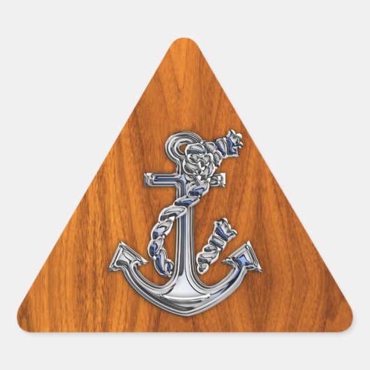 Chrome Rope Anchor op Teak Veneer Sticker (Voorkant)