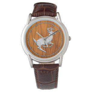 Chrome Running Deer op Fine Teak Print Horloge
