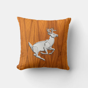 Chrome Running Deer op Fine Teak Print Kussen