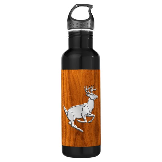 Chrome Running Deer op Fine Teak Print Waterfles (Voorkant)