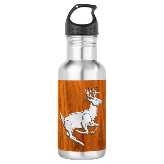 Chrome Running Deer op Fine Teak Print Waterfles (Voorkant)