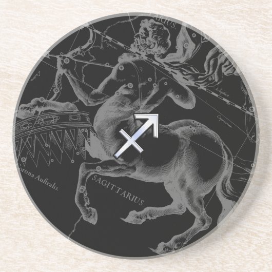Chrome Sagittarius Zodiac Sign Hevelius circa 1690 Zandsteen Onderzetter (Voorkant)