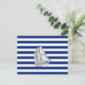 Chrome Sailboat on Nautical Stripes Briefkaart (Staand voorkant)