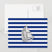 Chrome Sailboat on Nautical Stripes Briefkaart (Voorkant / Achterkant)
