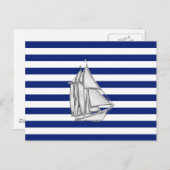 Chrome Sailboat on Nautical Stripes Briefkaart (Voorkant / Achterkant)
