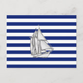 Chrome Sailboat on Nautical Stripes Briefkaart (Voorkant)