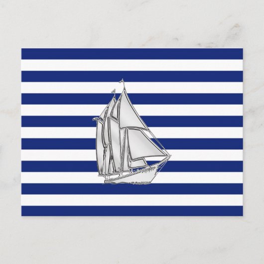 Chrome Sailboat on Nautical Stripes Briefkaart (Voorkant)