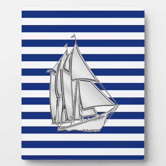 Chrome Sailboat on Nautical Stripes Fotoplaat (Voorkant)