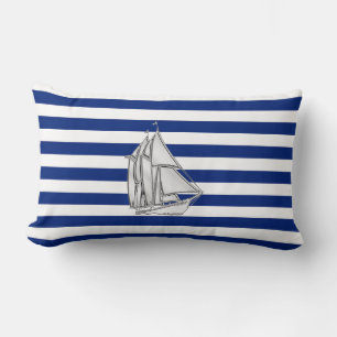 Chrome Sailboat on Nautical Stripes Kussen