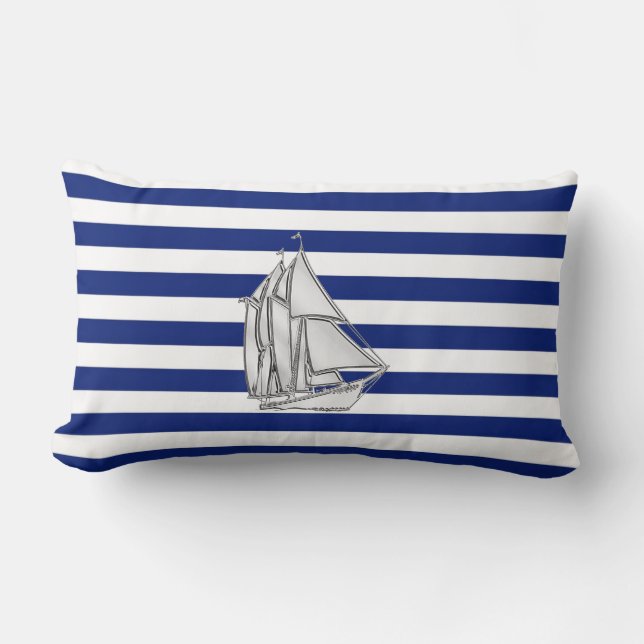 Chrome Sailboat on Nautical Stripes Kussen (Voorkant)