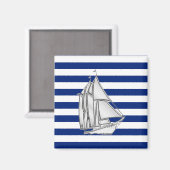 Chrome Sailboat on Nautical Stripes Magneet (Voorkant / Achterkant)