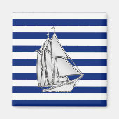 Chrome Sailboat on Nautical Stripes Magneet (Voorkant)