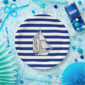 Chrome Sailboat on Nautical Stripes Papieren Bordje (Feest)
