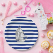 Chrome Sailboat on Nautical Stripes Papieren Bordje (Feest)