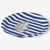 Chrome Sailboat on Nautical Stripes Papieren Bordje (Gekanteld)