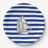 Chrome Sailboat on Nautical Stripes Papieren Bordje (Voorkant)