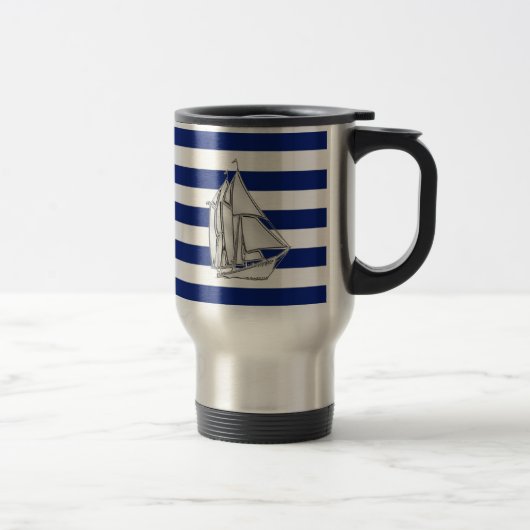 Chrome Sailboat on Nautical Stripes Reisbeker (Rechts)