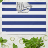 Chrome Sailboat on Nautical Stripes Theedoek (Gevouwen)