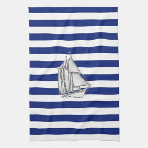 Chrome Sailboat on Nautical Stripes Theedoek