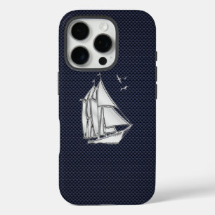 Chrome Sailboot on Carbon Fiber Print iPhone 16 Pro Hoesje