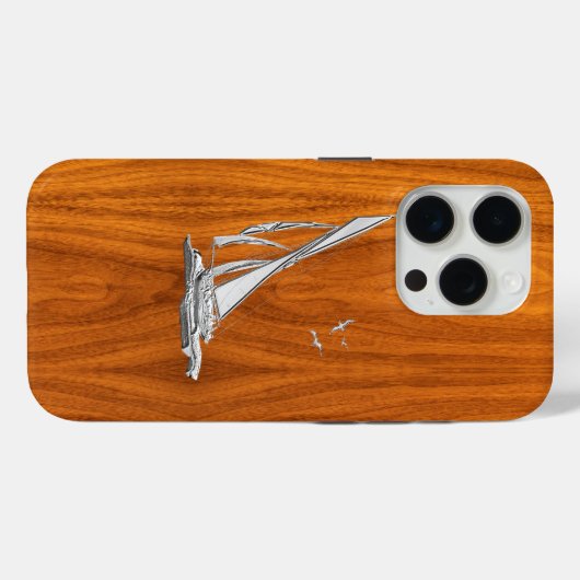 Chrome Sailboot op Teak Veneer Print Case-Mate iPhone Case (Achterkant (horizontaal))