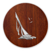 Chrome Sailing on Nautical Mahogany Grain Print Keramische Knop (Voorkant)