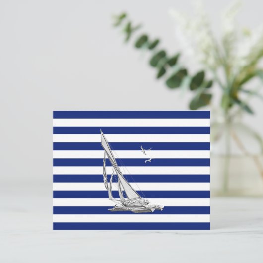 Chrome Sailing on Nautical Stripes Briefkaart (Staand voorkant)