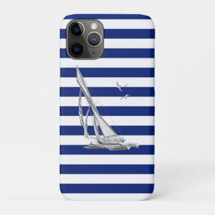 Chrome Sailing on Nautical Stripes iPhone 11 Pro Hoesje